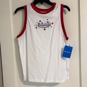Columbia White Tank Top with Red Trim